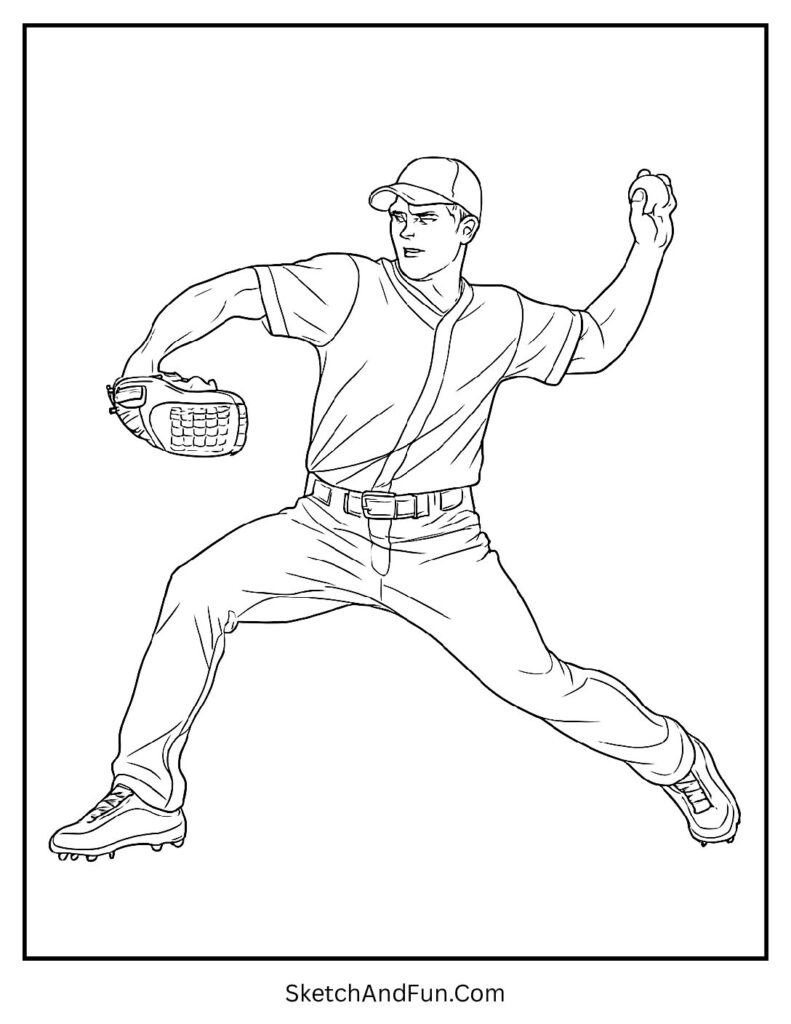 Pitcher’s intense windup baseball pitcher coloring pages moment