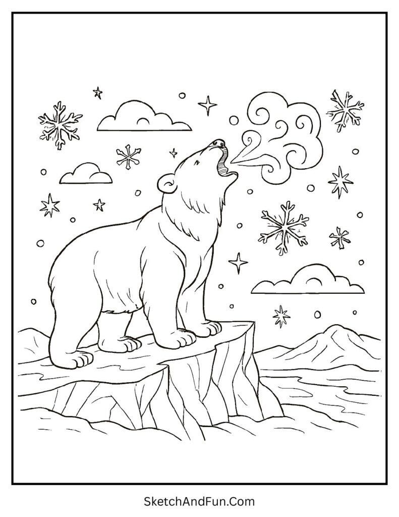 Polar bear howling on icy peak in polar bear coloring pages winter / snow / arctic