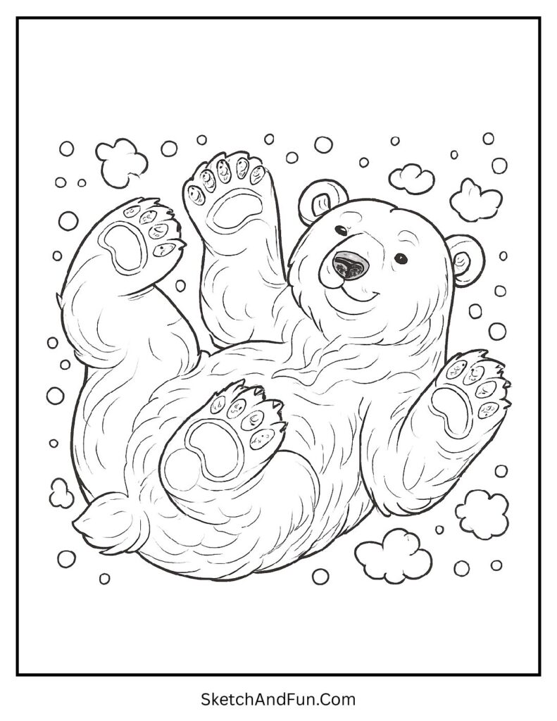 Rolling polar bear in snow in polar bear coloring pages simple / easy outline