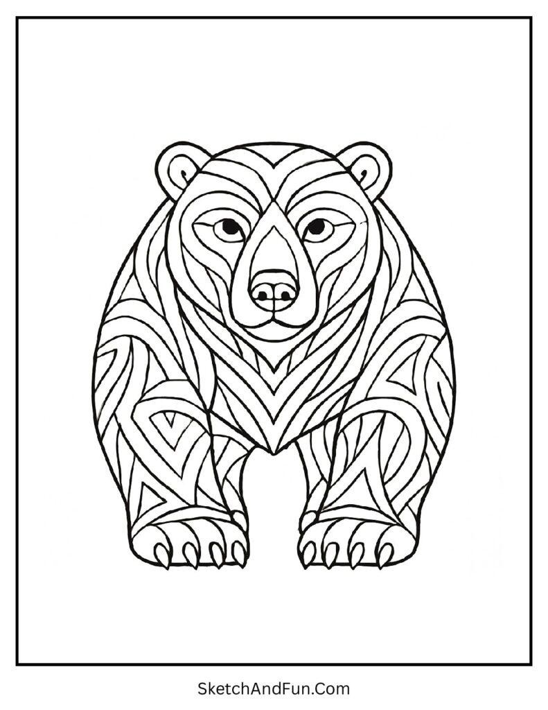 Bold tribal style polar bear in polar bear coloring pages printable