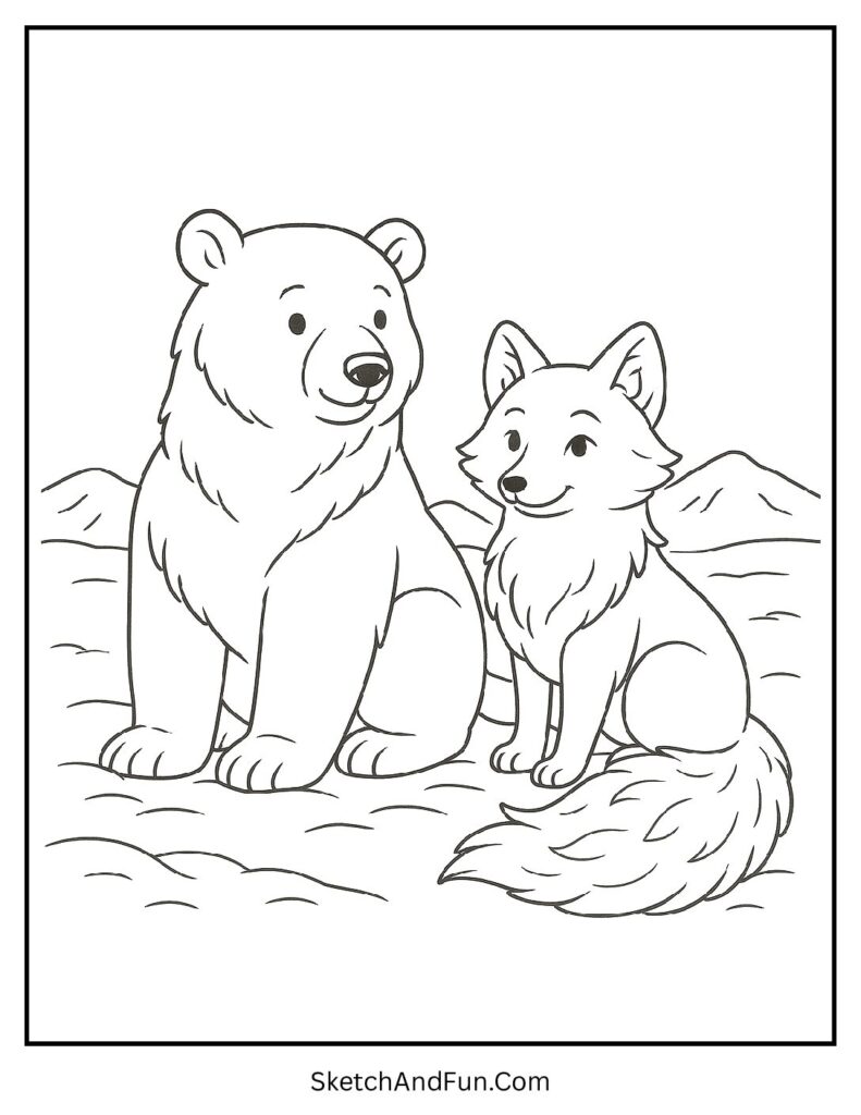 Bear and arctic fox friends in arctic animals polar bear coloring pages