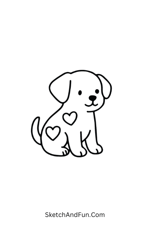 Puppy covered in heart spots for easy valentine doodles