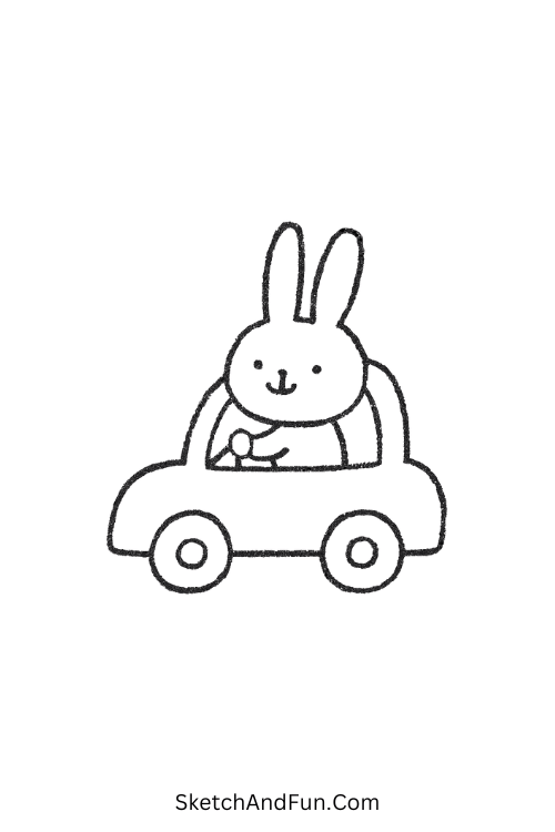Rabbit driving tiny car for funny daily drawing prompts