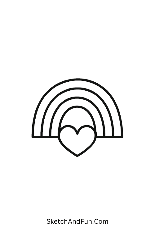 Rainbow ending in heart, doodle love lettering