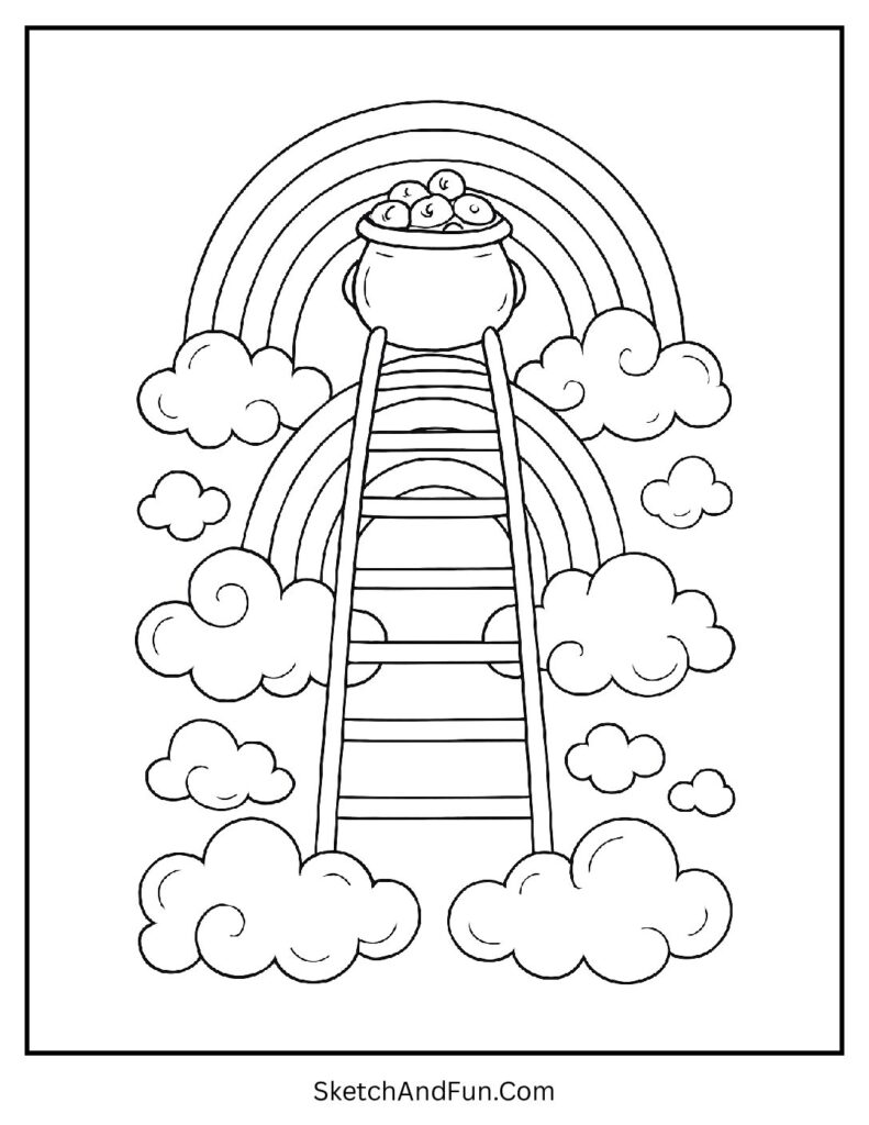 Rainbow ladder to gold for St Patrick’s Day coloring pages instant download