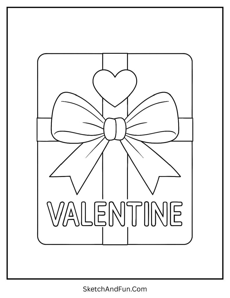 Gift style ribbon card printable valentines card to color and fold