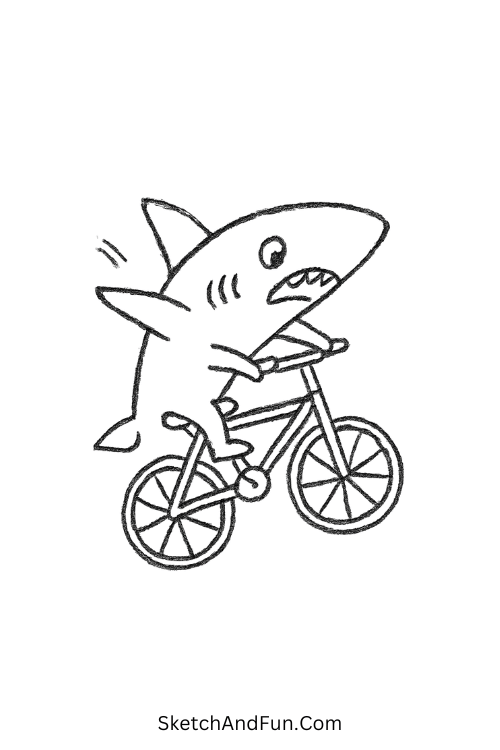 Shark riding a bike made for funny drawings for adults