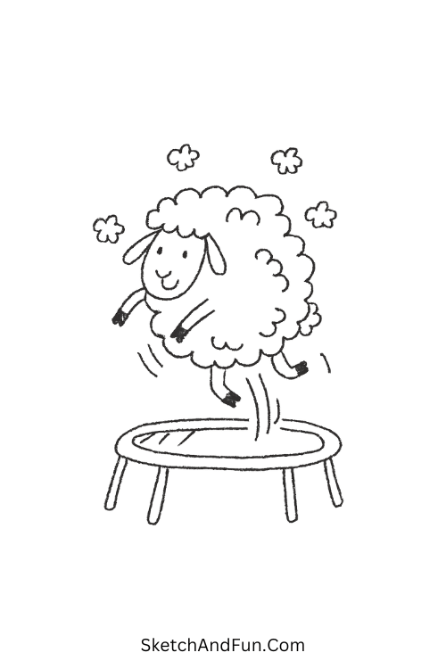 Sheep jumping on trampoline for funny daily drawing prompts