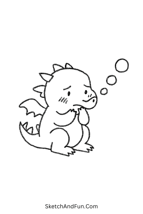 Shy dragon blowing bubbles shown with funny imaginative drawings
