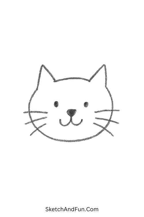 Simple cat face with whiskers ideal for simple drawing ideas for beginners.