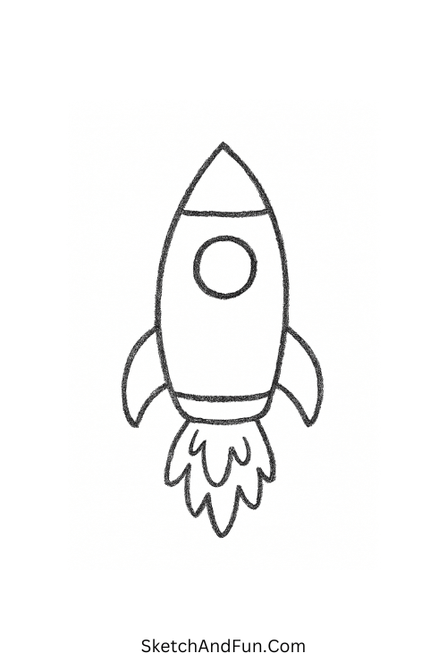 Simple rocket with flames calming for simple drawing ideas for relaxation.