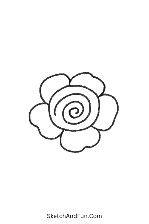 Simple rose with soft swirls suited for simple cute drawing ideas.