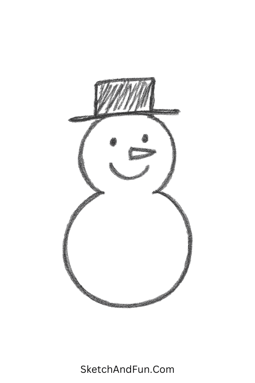 Simple snowman with hat great for simple black and white drawing ideas.