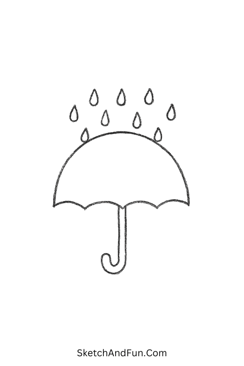Simple umbrella with raindrops perfect for simple drawing ideas for holidays.