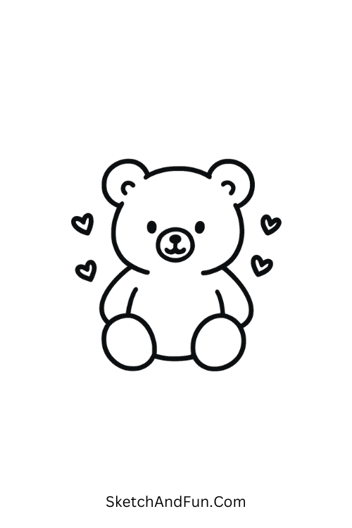 Chubby teddy sitting with hearts for valentines day drawings cute