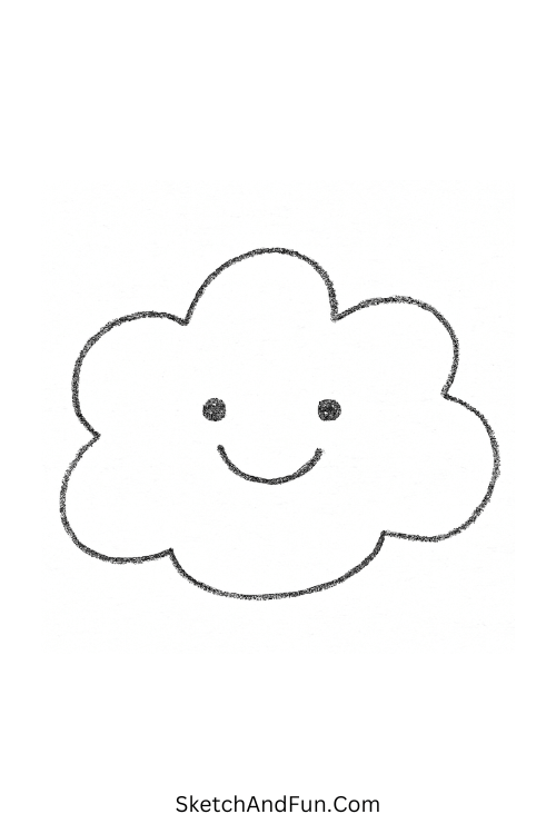 Smiling cloud with a cute face made for kids exploring simple drawing ideas.