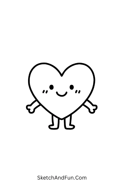 Happy heart with tiny eyes and rosy cheeks for valentines drawings easy