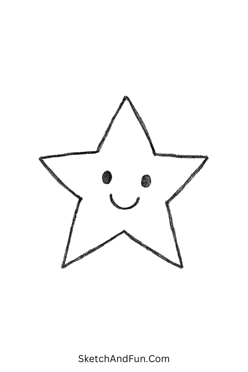 Smiling star with five points ideal for easy drawing tutorials for beginners.