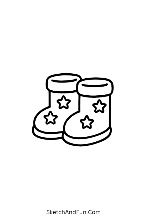 Snow boots with stars for winter doodles drawings for kids