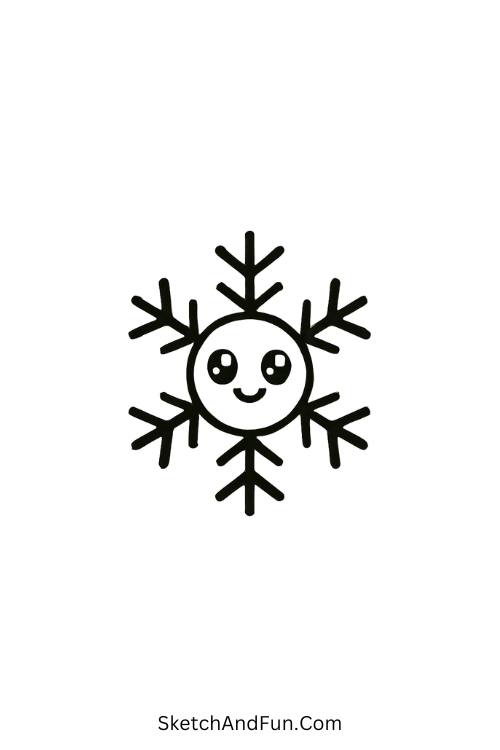 Happy snowflake with sparkling eyes for snowflake drawing easy