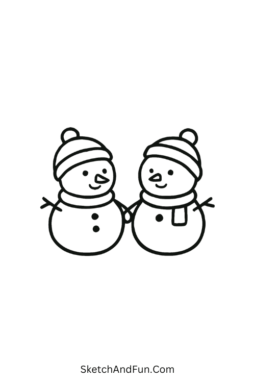 Snowman family holding hands for snowman family drawing easy