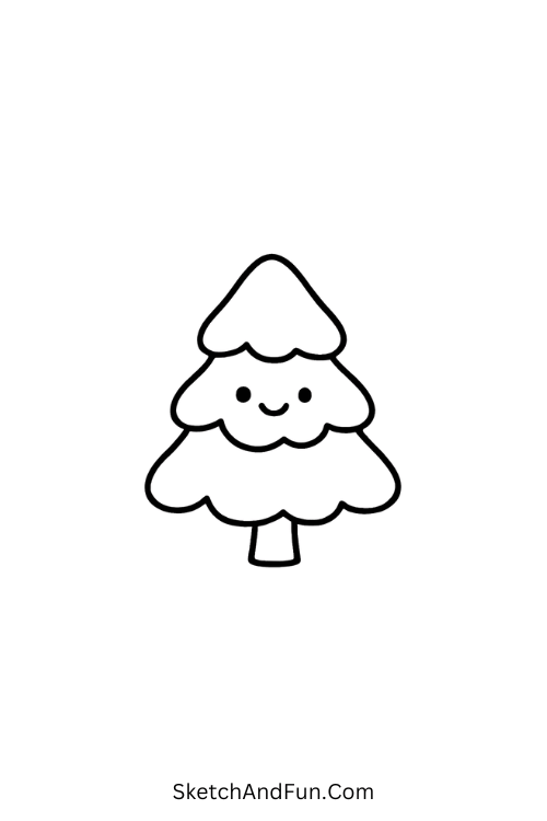 Snowy Christmas tree with decorations for Christmas winter drawing ideas