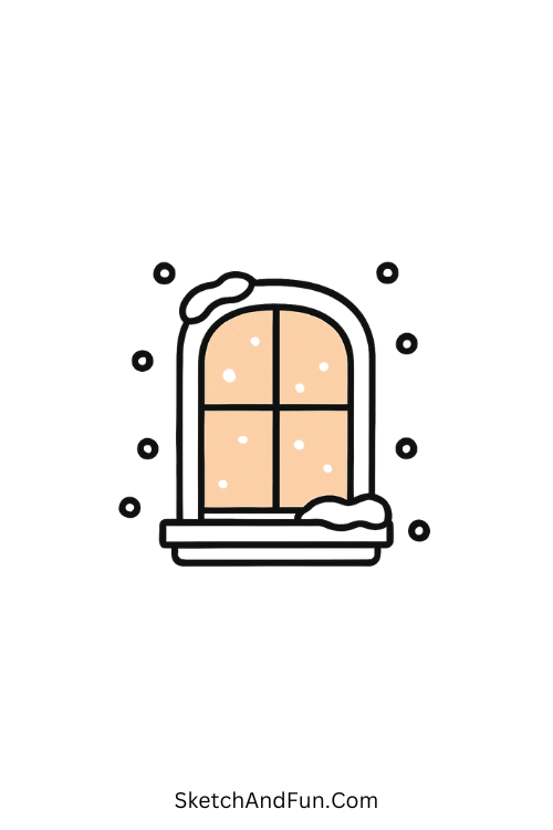 Snowy window glowing inside for winter sketchbook ideas
