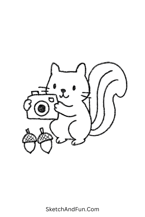 Squirrel with camera in funny sketch ideas style