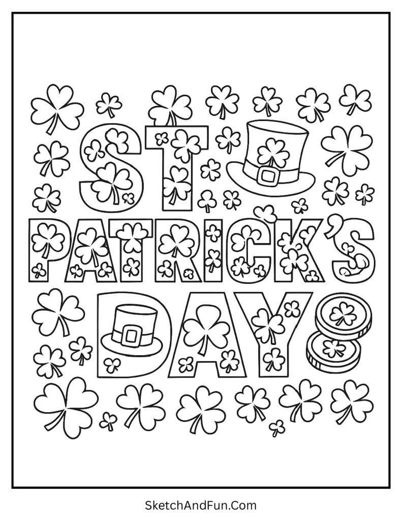 St Patrick’s Day word art page for St Patrick’s Day coloring worksheets