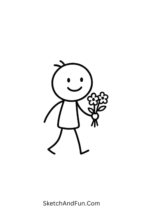 Stick figure holding flowers for valentine drawing ideas cute easy