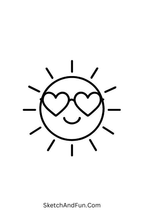 Sun wearing heart-shaped glasses for valentine’s day fun drawings