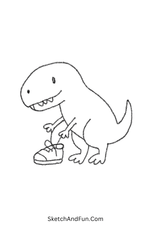 T-Rex tying shoes in super easy funny things to draw