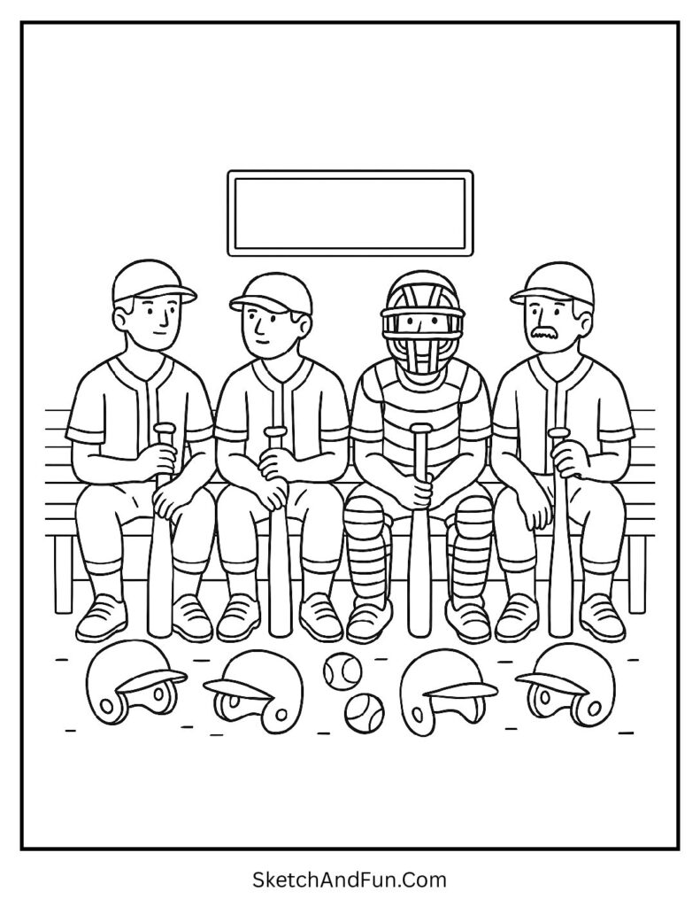 Team dugout scene baseball team coloring pages idea