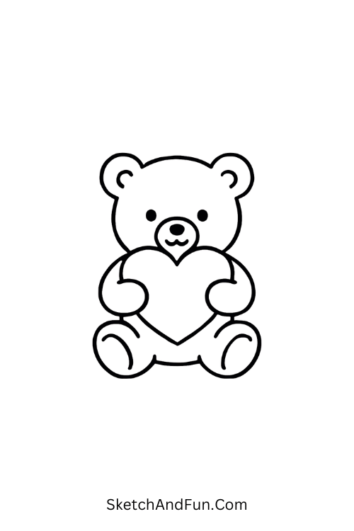 Teddy holding a heart for valentines drawings for kids