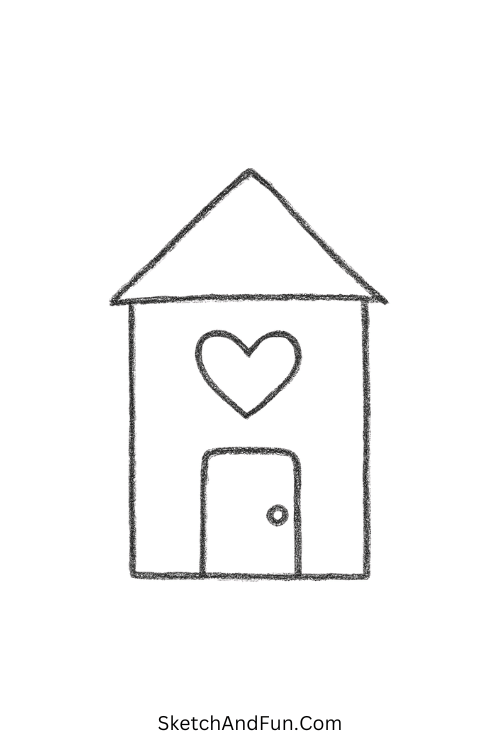 Tiny house with a heart window perfect for simple drawing ideas for kids.