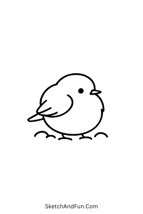 Tiny winter bird puffed up for winter animal doodle drawing