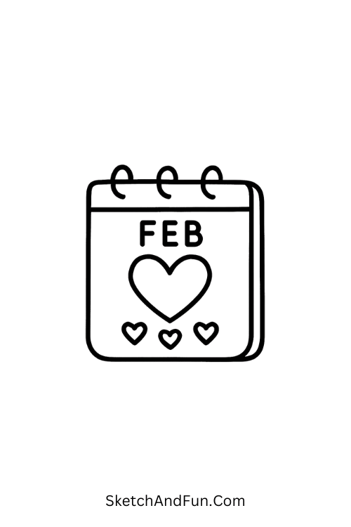 Calendar page with hearts for valentine’s day drawing ideas easy