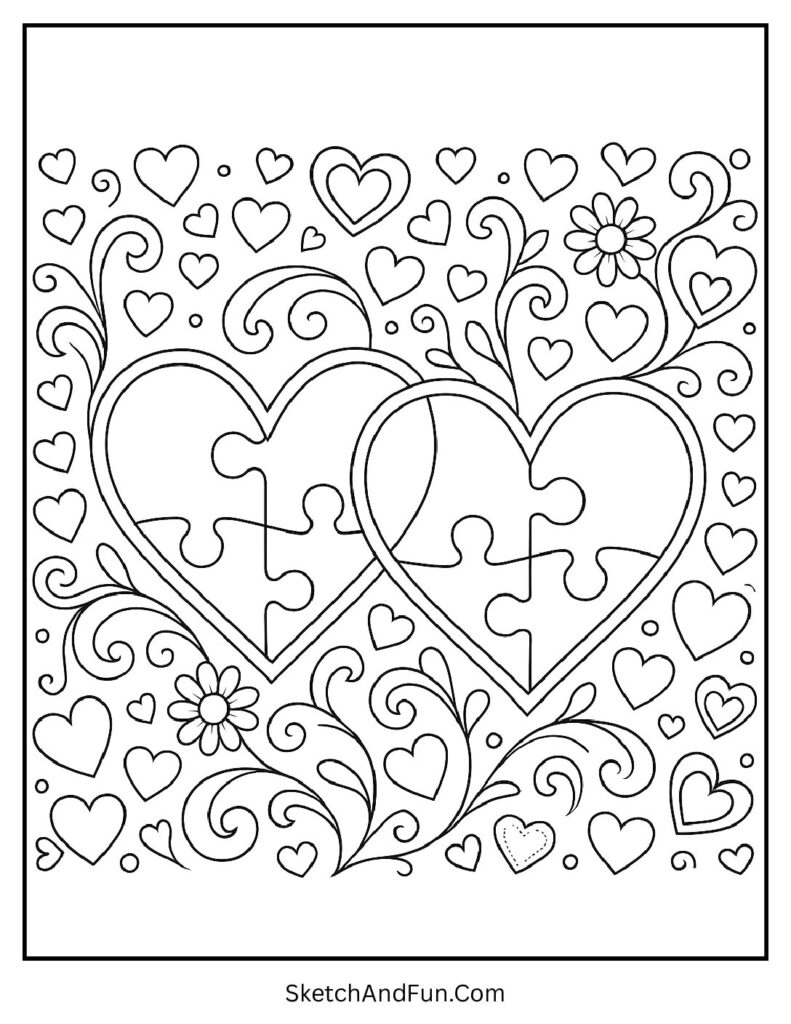 Valentine Day Pizza Hearts Coloring Page pdf