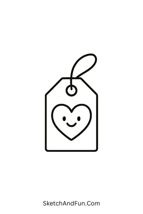 Smiling heart tag for valentine drawings for coloring