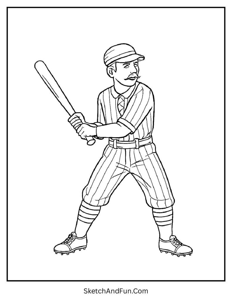 Vintage baseball player baseball uniform coloring pages style