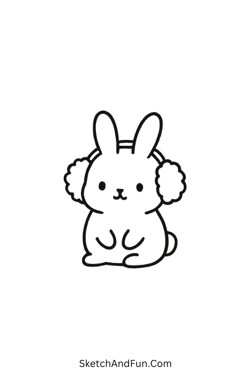 Small bunny with earmuffs for winter drawings for kids