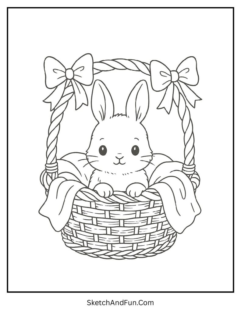 Tiny bunny in a basket with blanket from baby bunny coloring pages