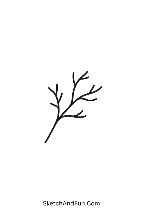 Bare branch without leaves keeping calm detail through tiny doodle drawings