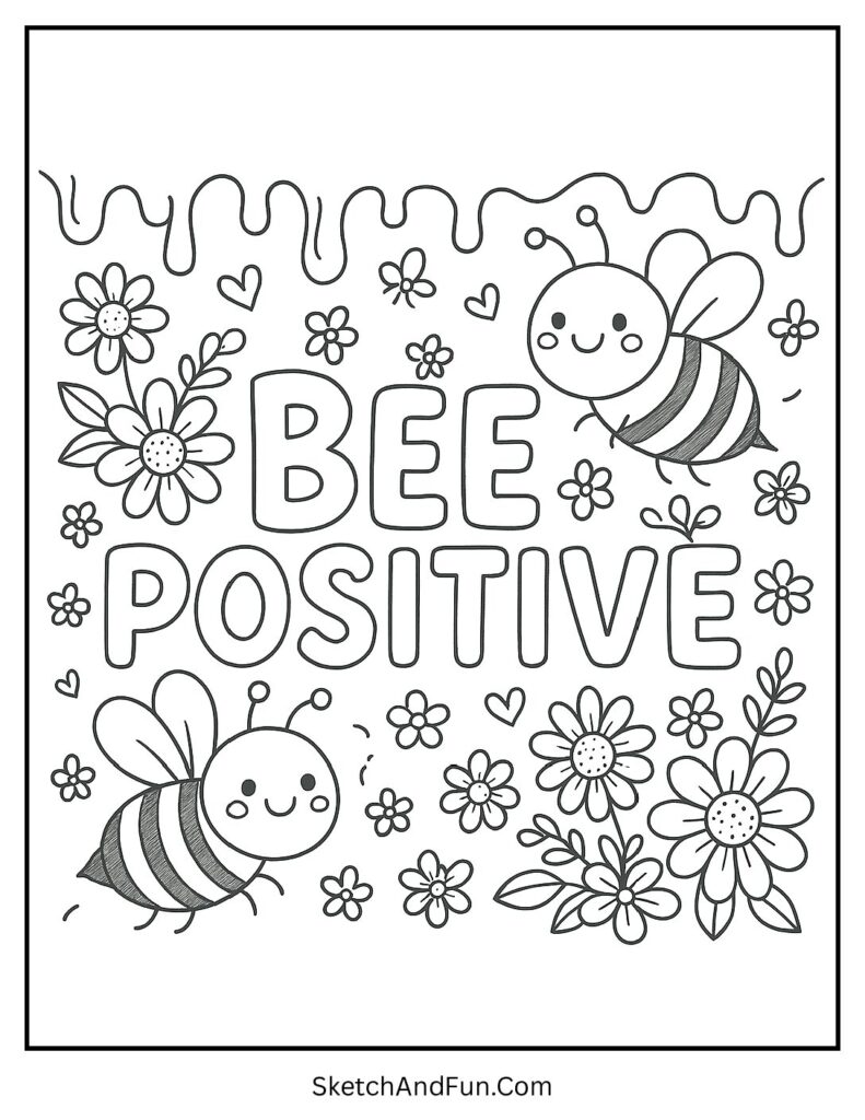 Bee quote design in spring coloring sheets free printable