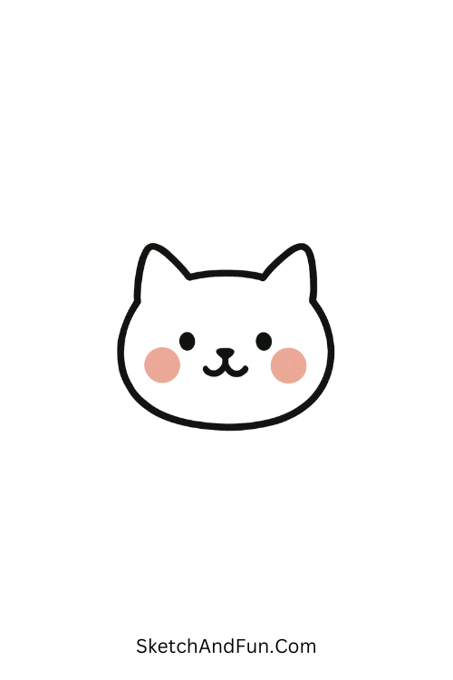 Blushing cat head with dot eyes as a sweet kawaii doodle characters example