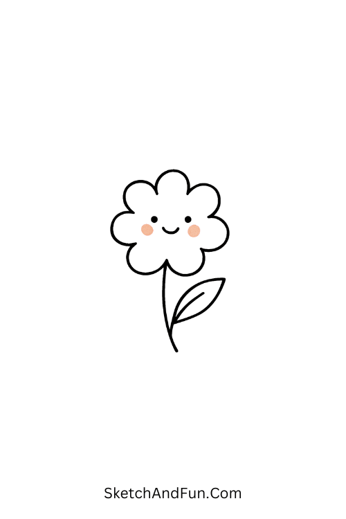 Blushing flower with clean outlines for kawaii doodle coloring pages