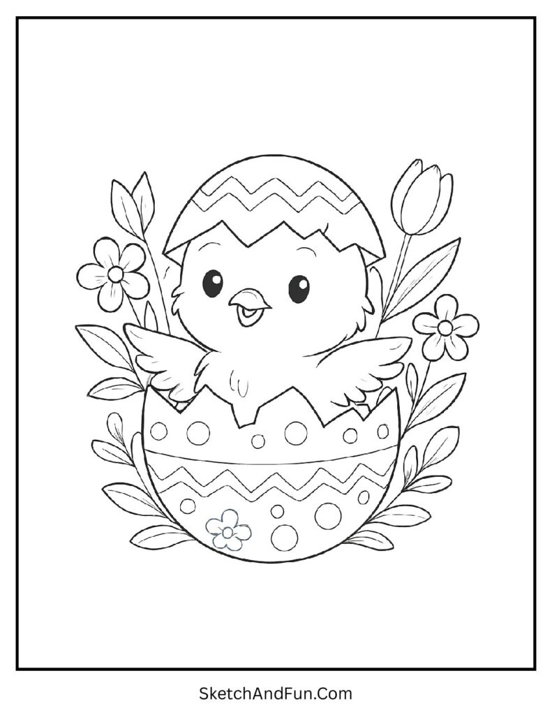 Chick hatching egg from easter egg coloring activities for kids playful scene
