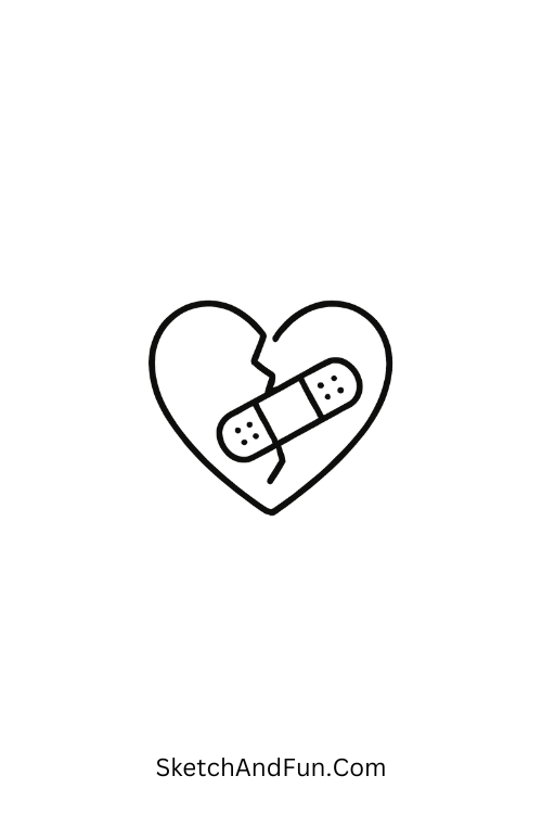 Heart with tiny band-aid fixing itself, perfect for silly doodles faces expression.