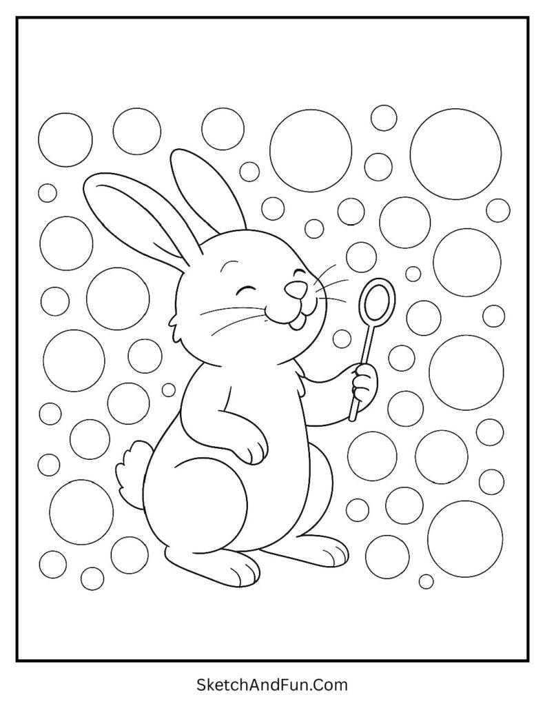 Bunny blowing bubbles happily from bunny coloring pages no watermark