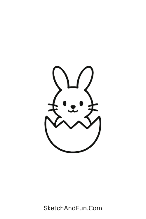 Easter drawing ideas for beginners with a bunny popping from an egg shell